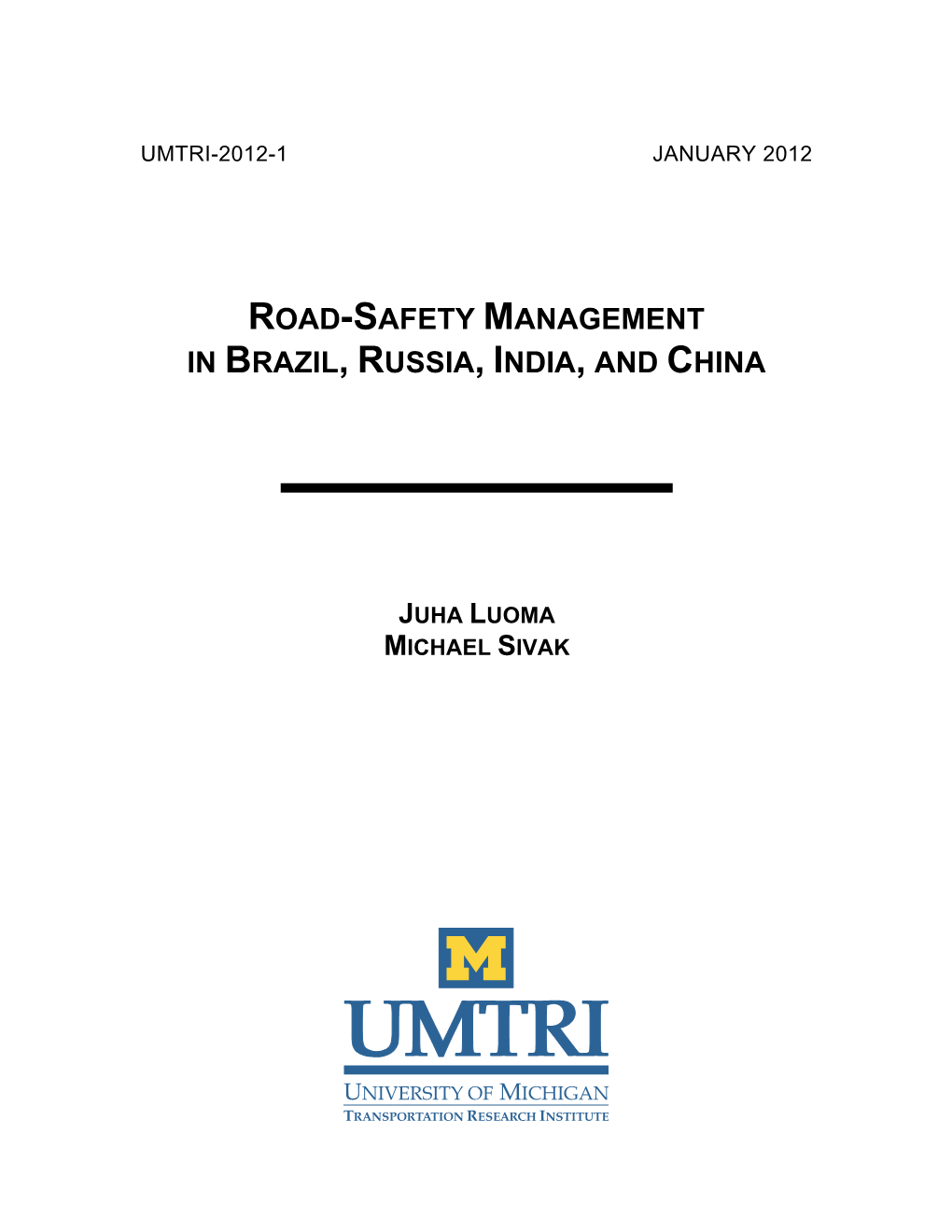 Road-Safety Management in Brazil, Russia, India, and China