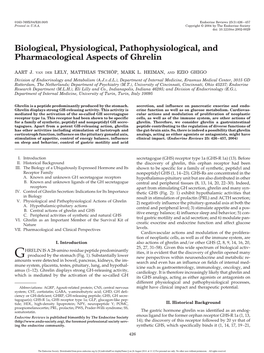 Biological, Physiological, Pathophysiological, and Pharmacological Aspects of Ghrelin
