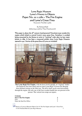 C.1780 ––– the Fire Engine and Lyme’S Great Fires Accession Number 1928/5