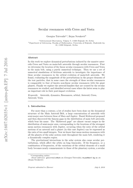 Secular Resonances with Ceres and Vesta