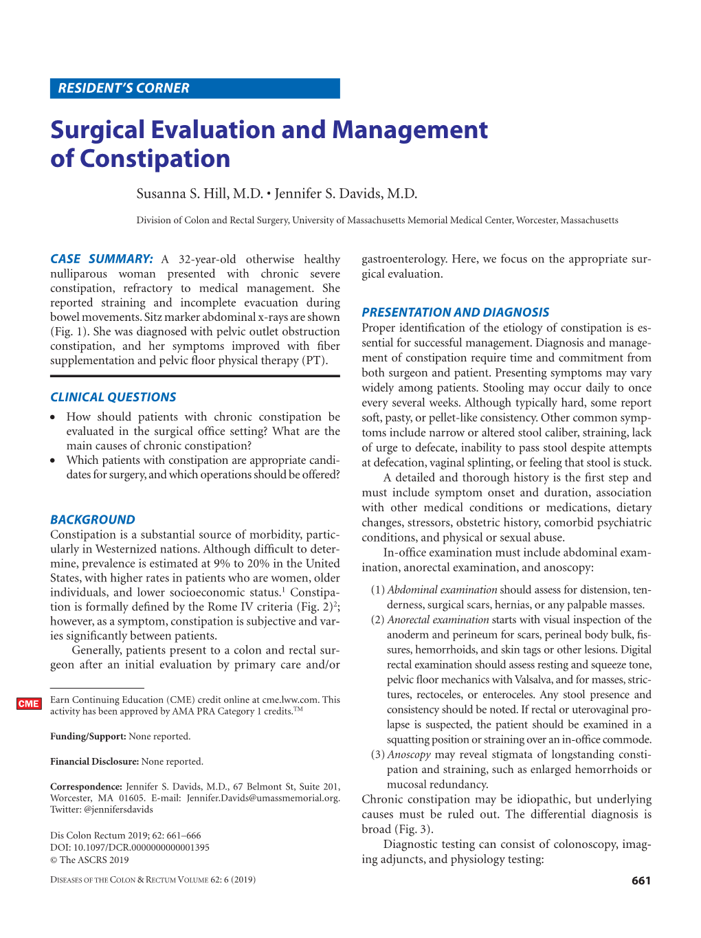 Surgical Evaluation and Management of Constipation Susanna S