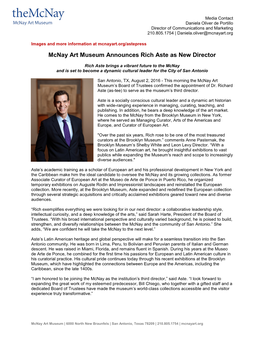 Mcnay Art Museum Announces Rich Aste As New Director