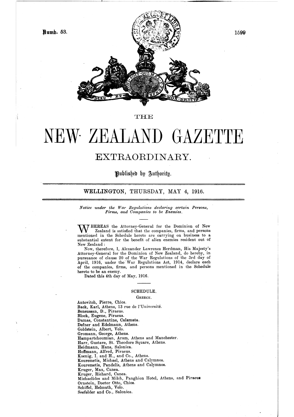 Zealand Gazette Extraordinary