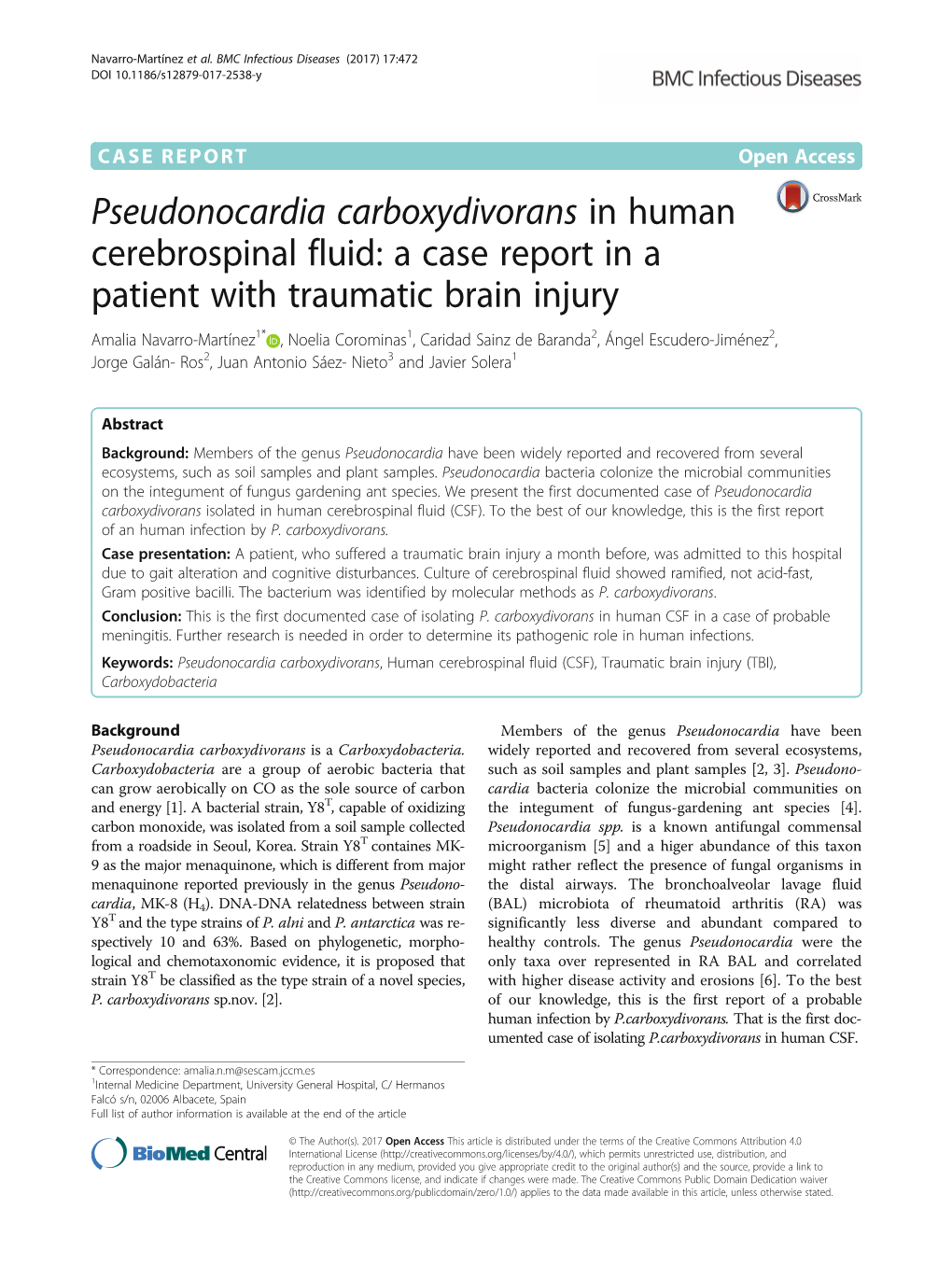 Pseudonocardia Carboxydivorans in Human Cerebrospinal Fluid: a Case