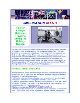 IMMIGRATION ALERT! Tips for Foreign Nationals Traveling During the Holiday