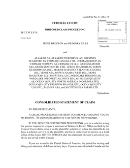Federal Court Consolidated Statement of Claim