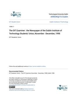 The DIT Examiner : the Newspaper of the Dublin Institute of Technology Students' Union, November - December, 1998