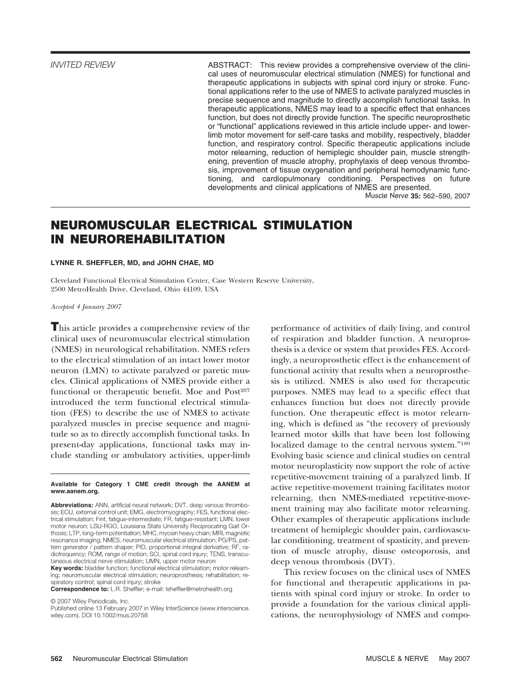 Neuromuscular Electrical Stimulation in Neurorehabilitation