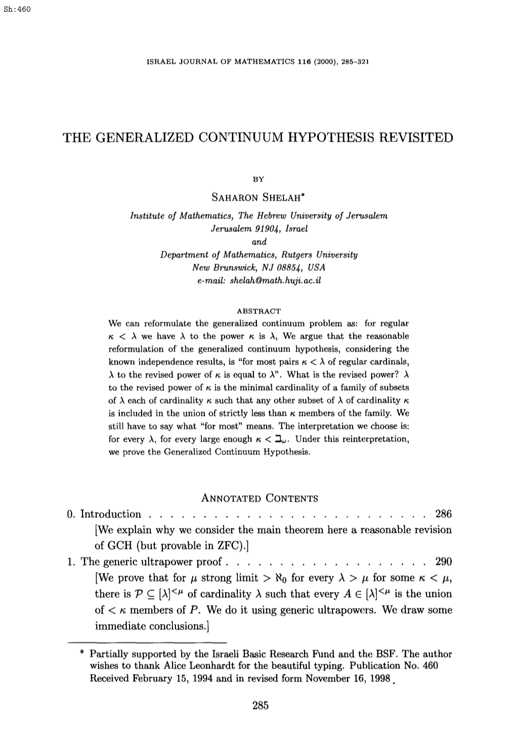 The Generalized Continuum Hypothesis Revisited