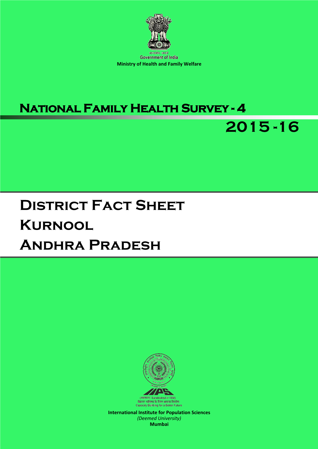 District Fact Sheet Kurnool Andhra Pradesh