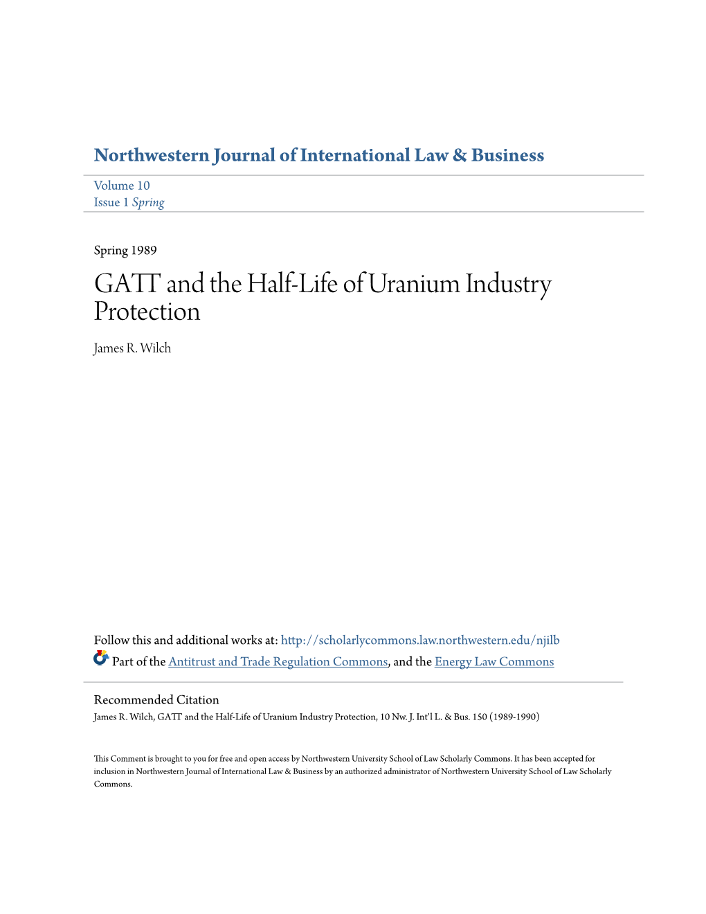 GATT and the Half-Life of Uranium Industry Protection
