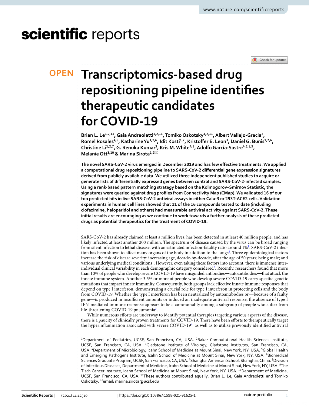Transcriptomics-Based Drug Repositioning Pipeline Identifies