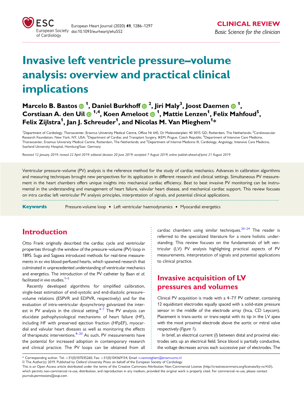 Invasive Left Ventricle Pressure–Volume Analysis: Overview and Practical Clinical Implications