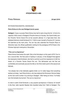 Press Release 28 April 2019