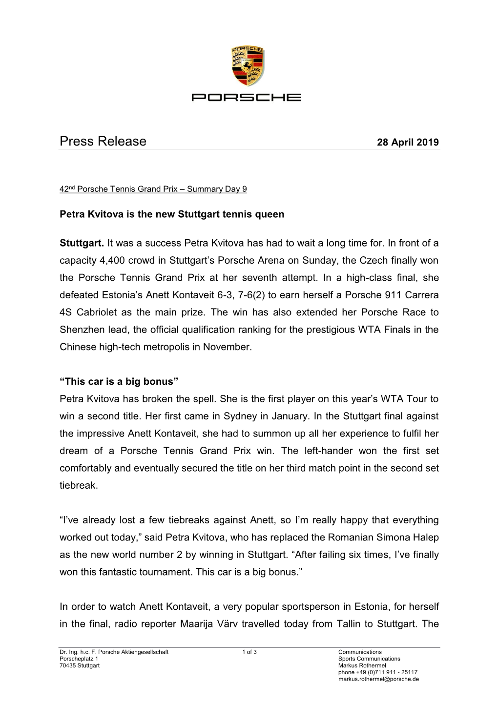 Press Release 28 April 2019