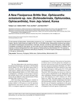 A New Fissiparous Brittle Star, Ophiacantha Scissionis Sp. Nov. (Echinodermata, Ophiuroidea, Ophiacanthida), from Jeju Island, Korea