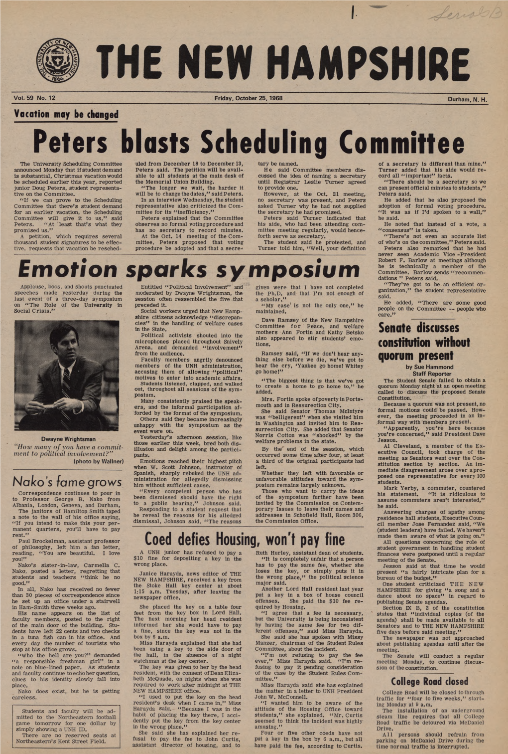 The New Hampshire, Vol. 59, No. 12 (Oct. 25, 1968)