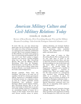 American Military Culture and Civil-Military Relations Today