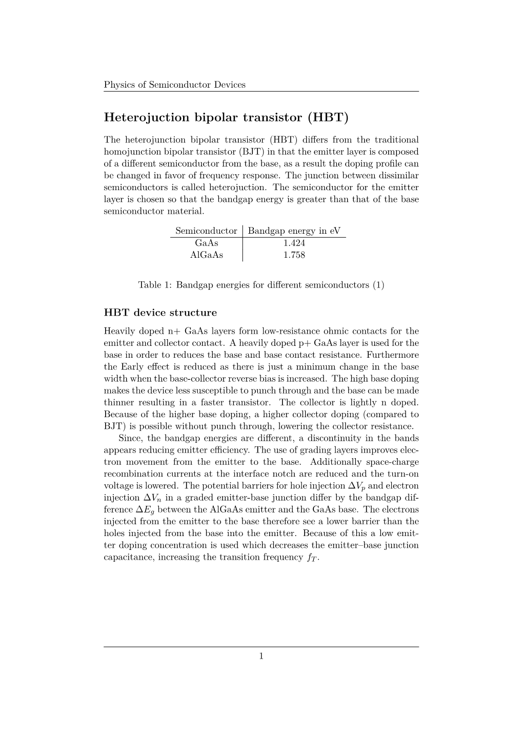 Heterojuction Bipolar Transistor (HBT)
