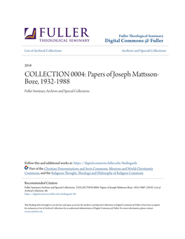 Papers of Joseph Mattsson-Boze, 1932-1988" (2018)