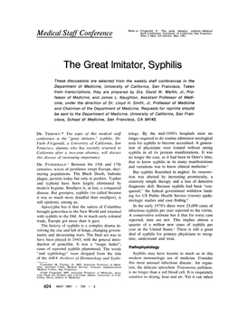 The Great Imitator, Syphilis-Medical Staff Conference, University of California, San Francisco