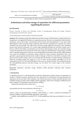 Arrheniusan Activation Energy of Separation for Different Parameters Regulating the Process