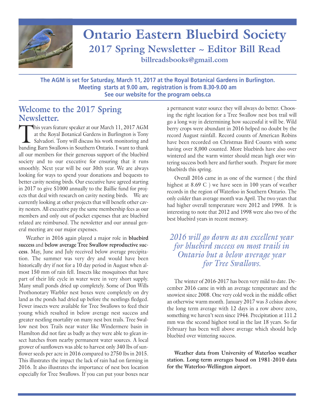 2017 Spring Newsletter ~ Editor Bill Read Billreadsbooks@Gmail.Com