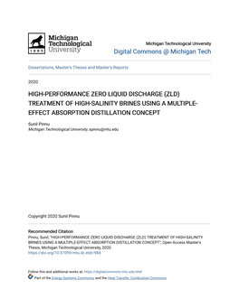 High-Performance Zero Liquid Discharge (Zld) Treatment of High-Salinity Brines Using a Multiple- Effect Absorption Distillation Concept