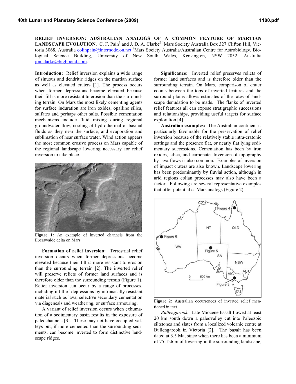 Relief Inversion: Australian Analogs of a Common Feature of Martian Landscape Evolution