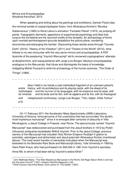 Mirrors and Encyclopaediae Woodrow Kernohan, 2013 When Speaking and Writing About His Paintings and Exhibitions, Damien Flood Ci
