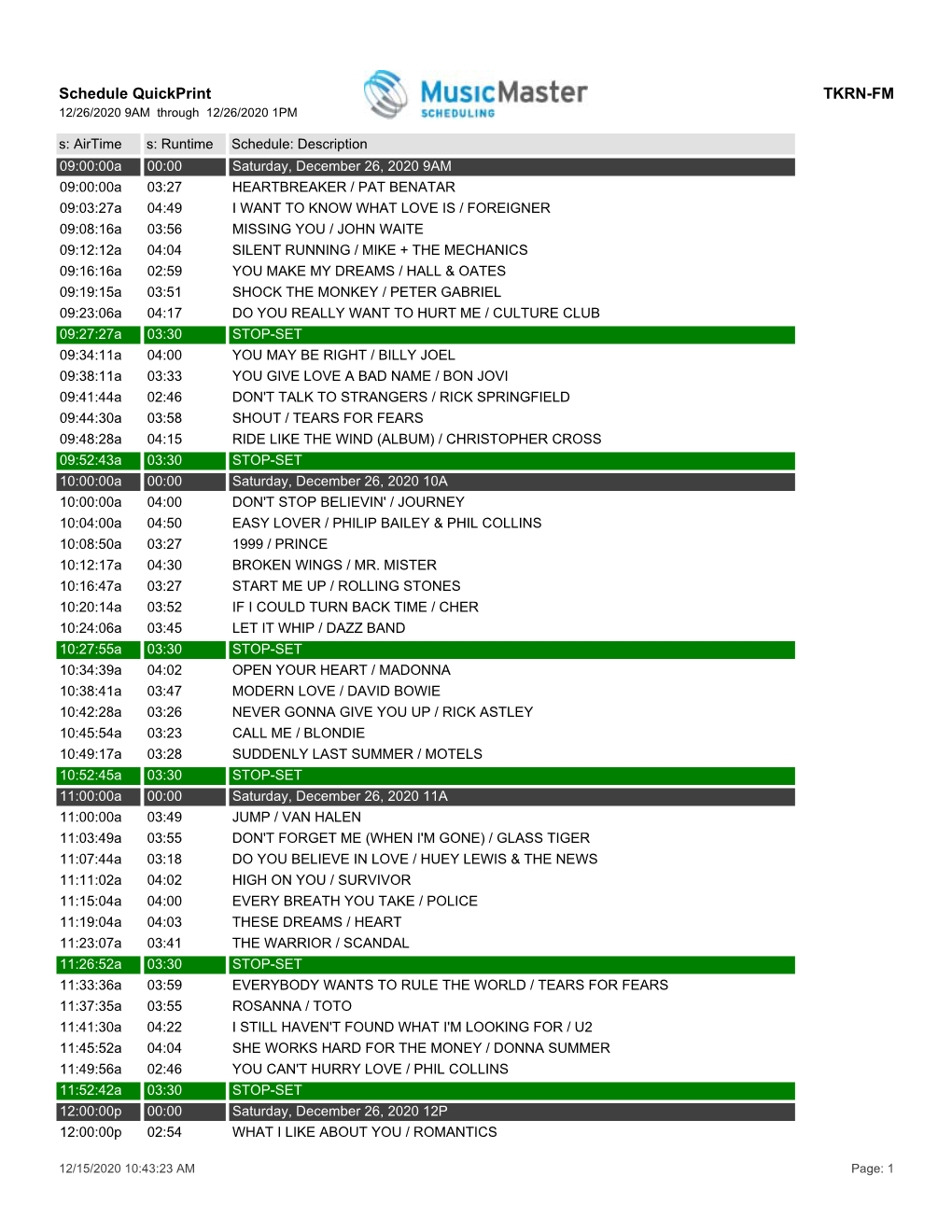 Schedule Quickprint TKRN-FM