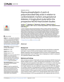 Plasma Phospholipid N-3 and N-6 Polyunsaturated Fatty Acids In
