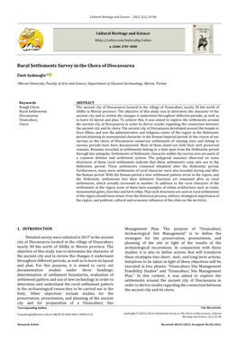 Rural Settlements Survey in the Chora of Diocaesarea