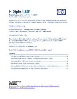H-Diplo/ISSF Roundtable, Vol. 7, No. 10 (2014)
