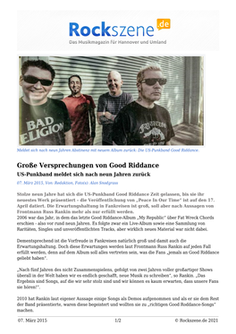 Große Versprechungen Von Good Riddance US-Punkband Meldet Sich Nach Neun Jahren Zurück