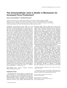 The Intramandibular Joint in Girella: a Mechanism for Increased Force Production?