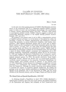 Galdós in Context: the Republican Years, 1907-1914