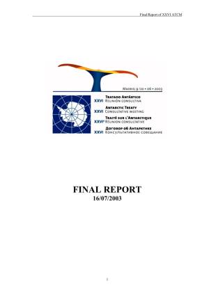 Final Report of the XXVI ATCM
