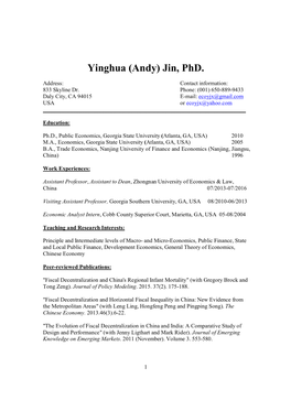 Yinghua (Andy) Jin, Phd