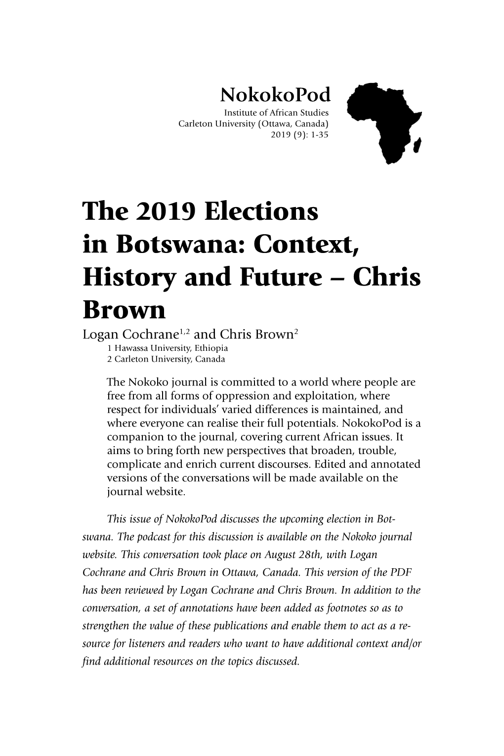 The 2019 Elections in Botswana: Context, History and Future – Chris