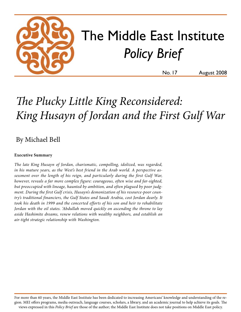 King Husayn of Jordan and the First Gulf War