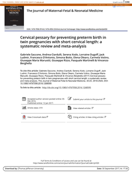 Cervical Pessary for Preventing Preterm Birth in Twin Pregnancies with Short Cervical Length: a Systematic Review and Meta-Analysis