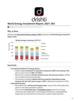 World Energy Investment Report, 2021: IEA