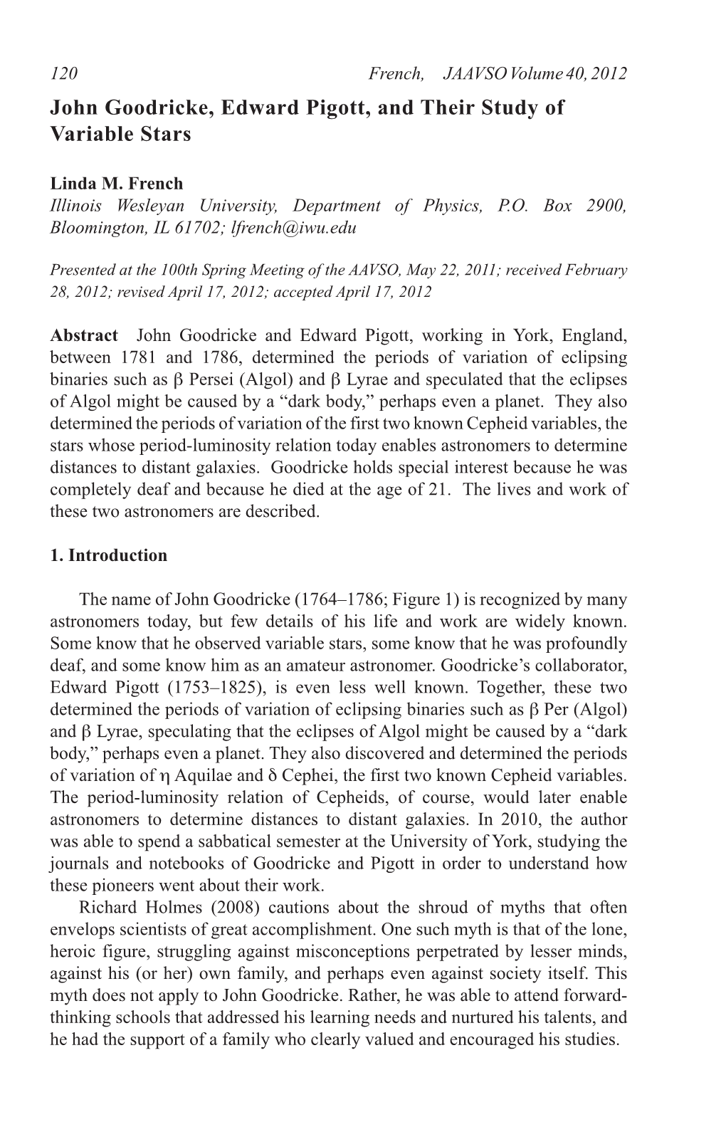 John Goodricke, Edward Pigott, and Their Study of Variable Stars