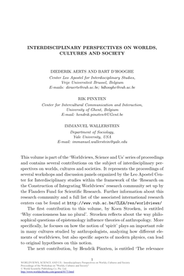 Worldviews, Science and Us: Interdisciplinary Perspectives