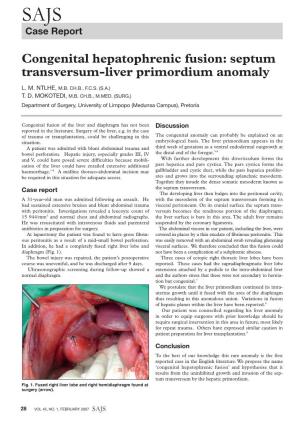 Septum Transversum-Liver Primordium Anomaly