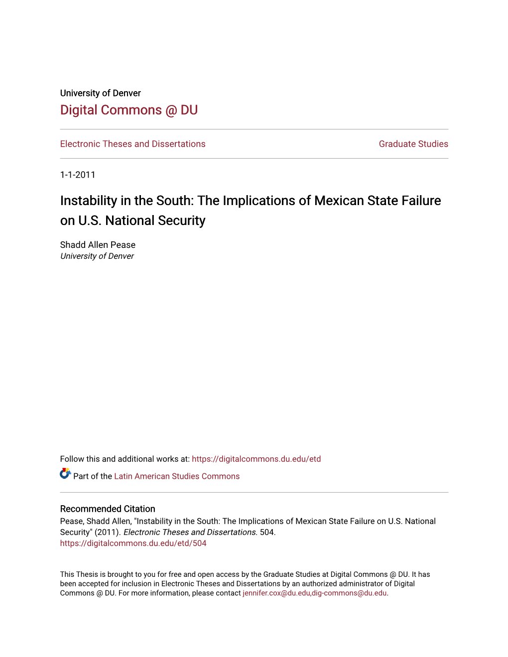 The Implications of Mexican State Failure on US National Security