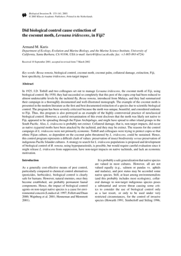 Did Biological Control Cause Extinction of the Coconut Moth, Levuana Iridescens, in Fiji?