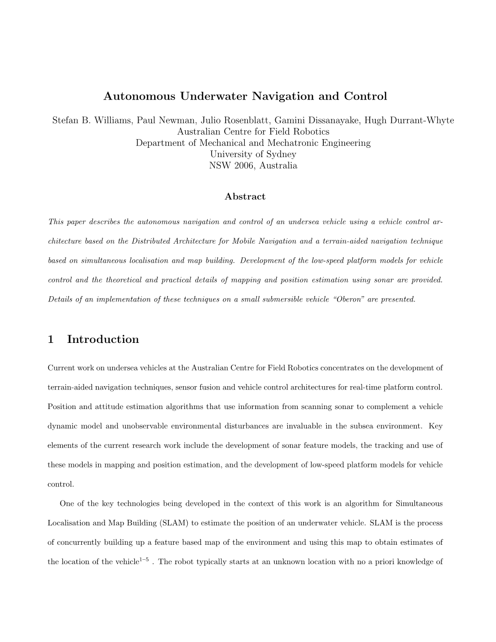 Autonomous Underwater Navigation and Control 1 Introduction