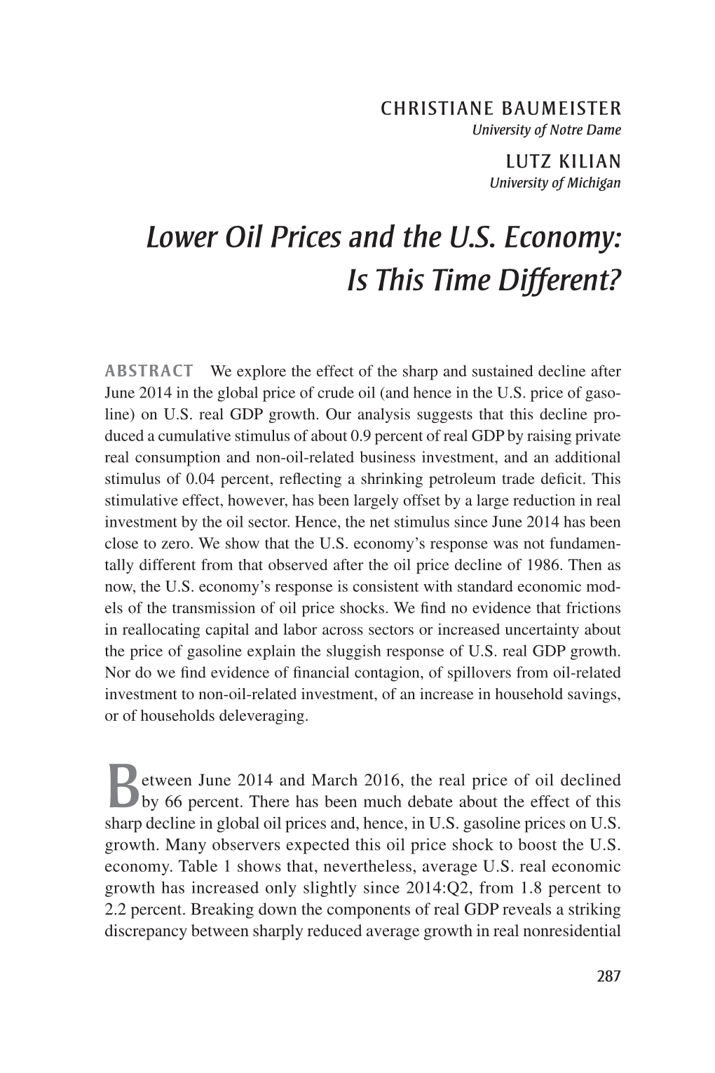 Lower Oil Prices and the US Economy